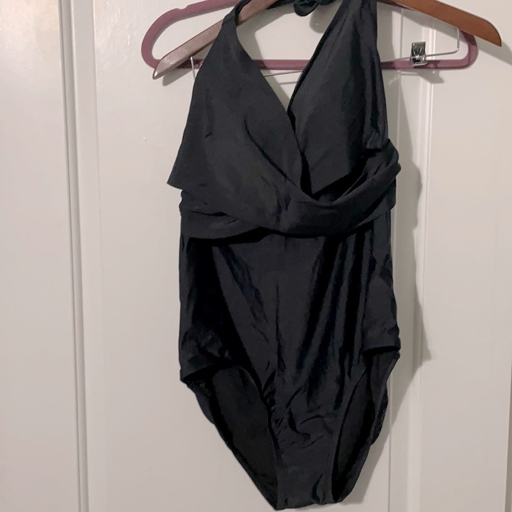 Slimming black one piece bathing suit